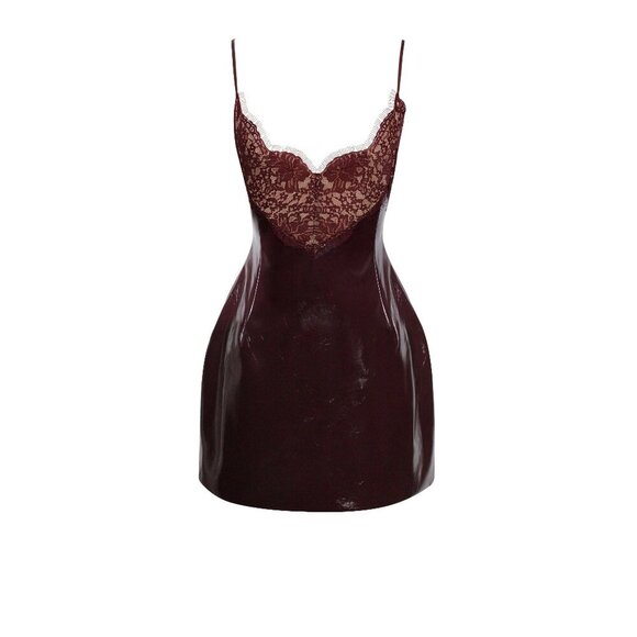 Shelby Dark Brown Vegan Leather with Lace Mini Dress - Picture 3 of 14